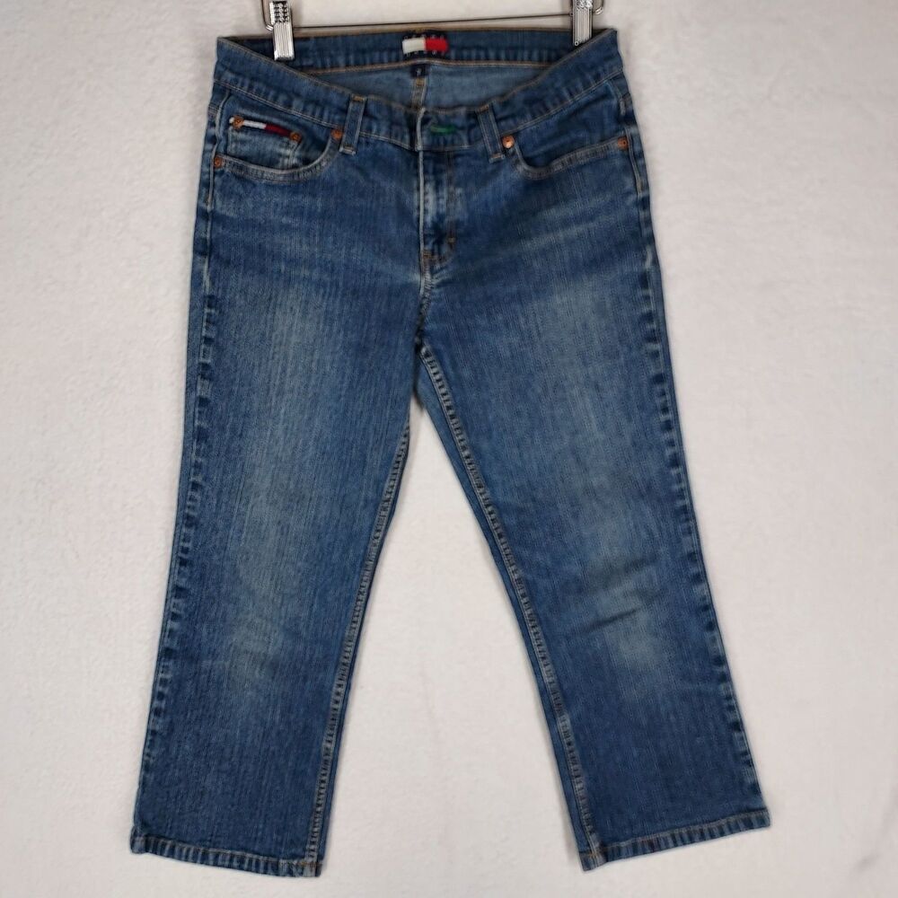 Tommy Hilfiger Capri Women's Denim Blue Jeans Size 7 Cropped Hip Jean Y2K